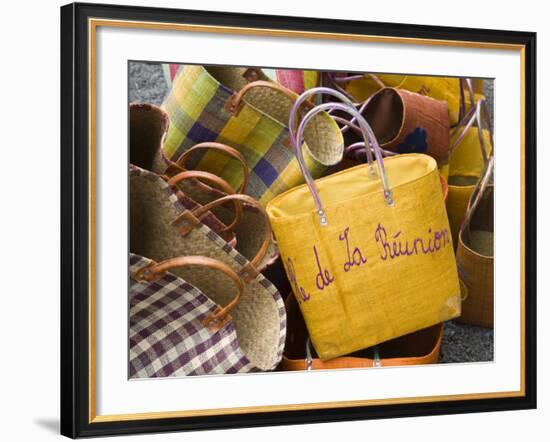 Reunion-made handbags, Seafront Market, St-Paul, Reunion Island, France-Walter Bibikow-Framed Photographic Print