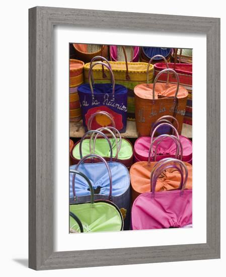 Reunion-made handbags, Seafront Market, St-Paul, Reunion Island, France-Walter Bibikow-Framed Photographic Print