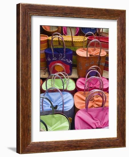 Reunion-made handbags, Seafront Market, St-Paul, Reunion Island, France-Walter Bibikow-Framed Photographic Print