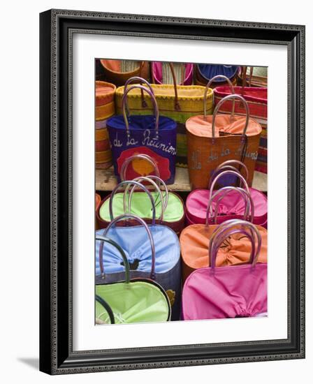 Reunion-made handbags, Seafront Market, St-Paul, Reunion Island, France-Walter Bibikow-Framed Photographic Print