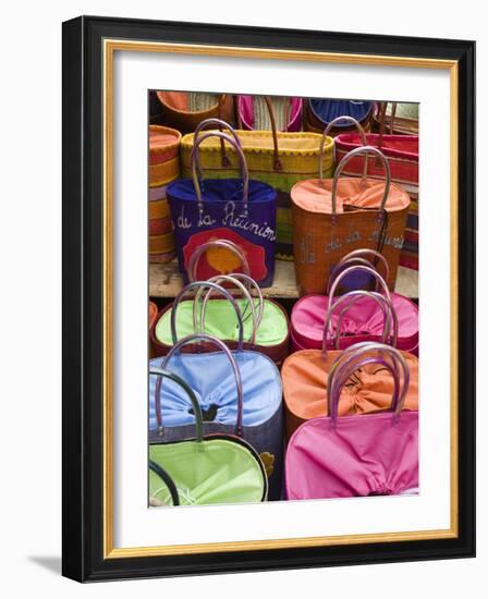 Reunion-made handbags, Seafront Market, St-Paul, Reunion Island, France-Walter Bibikow-Framed Photographic Print