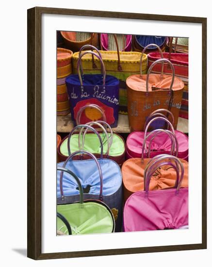 Reunion-made handbags, Seafront Market, St-Paul, Reunion Island, France-Walter Bibikow-Framed Photographic Print