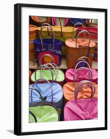 Reunion-made handbags, Seafront Market, St-Paul, Reunion Island, France-Walter Bibikow-Framed Photographic Print