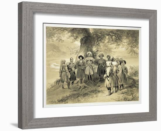 Reunion of Tcherkesse Princes, Sodja Valley, on the Black Sea, Plate 3 from a Book on the Caucasus-Grigori Grigorevich Gagarin-Framed Giclee Print