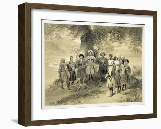 Reunion of Tcherkesse Princes, Sodja Valley, on the Black Sea, Plate 3 from a Book on the Caucasus-Grigori Grigorevich Gagarin-Framed Giclee Print