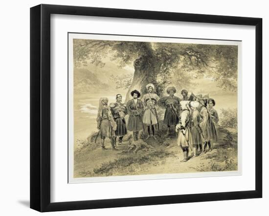 Reunion of Tcherkesse Princes, Sodja Valley, on the Black Sea, Plate 3 from a Book on the Caucasus-Grigori Grigorevich Gagarin-Framed Giclee Print