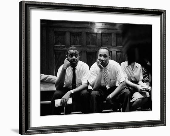 Rev. Ralph Abernathy and Rev. Martin Luther King Jr. Sitting Pensively Re Freedom Riders-Paul Schutzer-Framed Premium Photographic Print