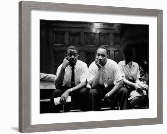 Rev. Ralph Abernathy and Rev. Martin Luther King Jr. Sitting Pensively Re Freedom Riders-Paul Schutzer-Framed Premium Photographic Print