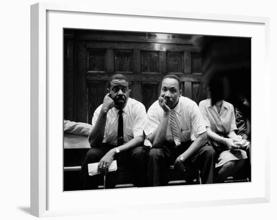 Rev. Ralph Abernathy and Rev. Martin Luther King Jr. Sitting Pensively Re Freedom Riders-Paul Schutzer-Framed Premium Photographic Print