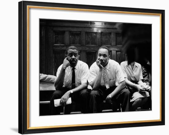 Rev. Ralph Abernathy and Rev. Martin Luther King Jr. Sitting Pensively Re Freedom Riders-Paul Schutzer-Framed Premium Photographic Print