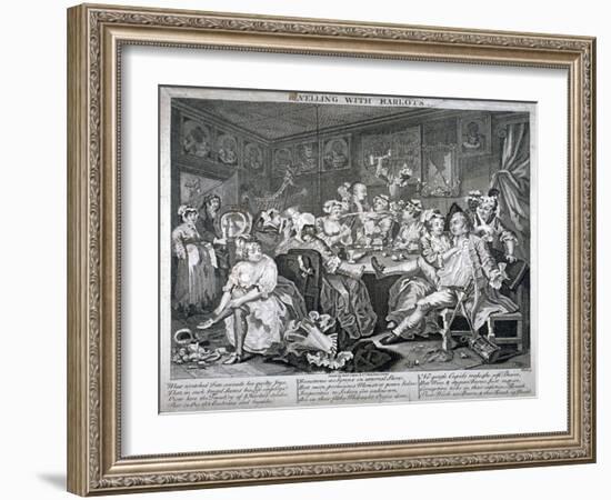 Revelling with Harlots, Plate III of a Rake's Progress, 1735-William Hogarth-Framed Giclee Print