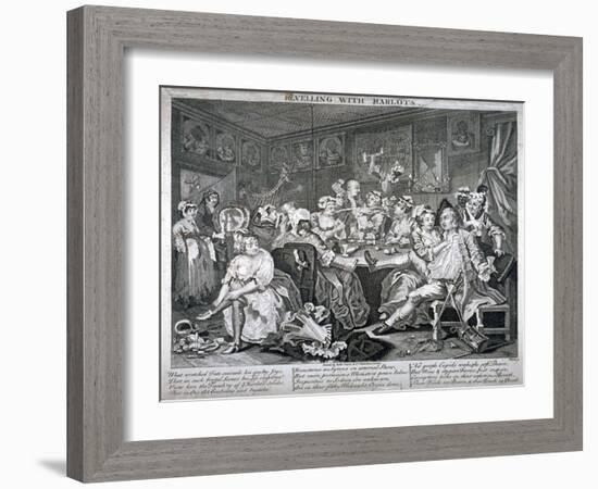 Revelling with Harlots, Plate III of a Rake's Progress, 1735-William Hogarth-Framed Giclee Print