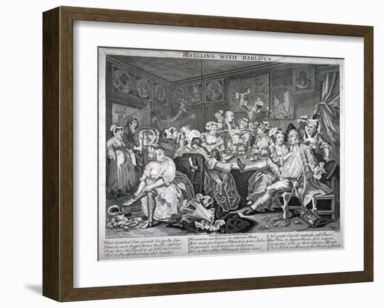 Revelling with Harlots, Plate III of a Rake's Progress, 1735-William Hogarth-Framed Giclee Print