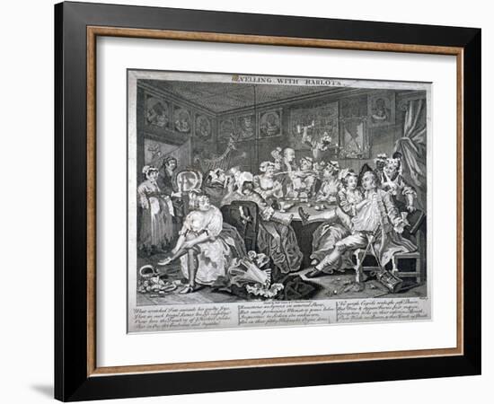 Revelling with Harlots, Plate III of a Rake's Progress, 1735-William Hogarth-Framed Giclee Print