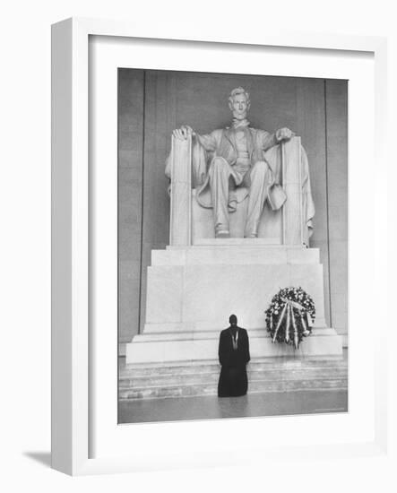 Reverend Daniel Wahl Praying at Lincoln Memorial-Paul Schutzer-Framed Photographic Print