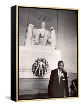 Reverend Martin Luther King Jr. at Lincoln Memorial-Paul Schutzer-Framed Premier Image Canvas