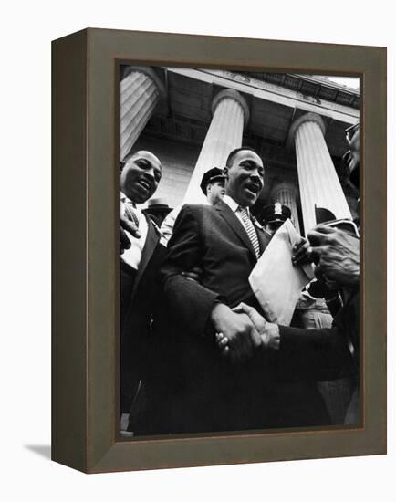 Reverend Martin Luther King Jr. Shaking Hands with Crowd at Lincoln Memorial-Paul Schutzer-Framed Premier Image Canvas