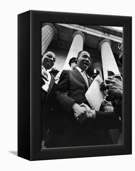 Reverend Martin Luther King Jr. Shaking Hands with Crowd at Lincoln Memorial-Paul Schutzer-Framed Premier Image Canvas