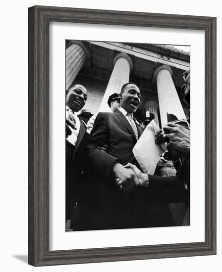 Reverend Martin Luther King Jr. Shaking Hands with Crowd at Lincoln Memorial-Paul Schutzer-Framed Premium Photographic Print