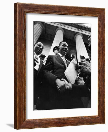 Reverend Martin Luther King Jr. Shaking Hands with Crowd at Lincoln Memorial-Paul Schutzer-Framed Premium Photographic Print