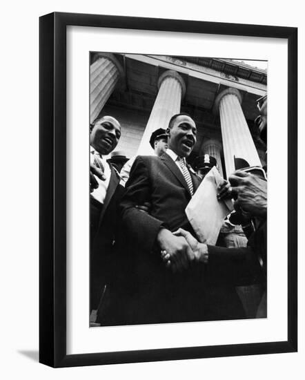 Reverend Martin Luther King Jr. Shaking Hands with Crowd at Lincoln Memorial-Paul Schutzer-Framed Premium Photographic Print