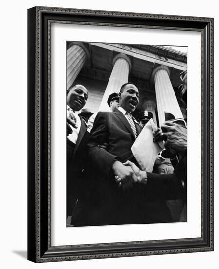 Reverend Martin Luther King Jr. Shaking Hands with Crowd at Lincoln Memorial-Paul Schutzer-Framed Premium Photographic Print
