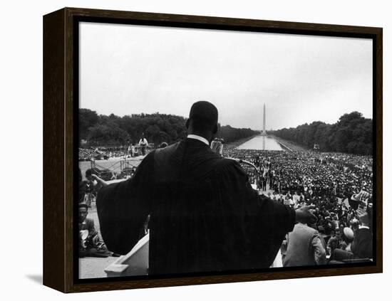 Reverend Martin Luther King Jr. Speaking at 'Prayer Pilgrimage for Freedom' at Lincoln Memorial-Paul Schutzer-Framed Premier Image Canvas