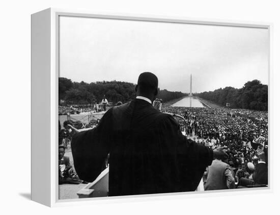 Reverend Martin Luther King Jr. Speaking at 'Prayer Pilgrimage for Freedom' at Lincoln Memorial-Paul Schutzer-Framed Premier Image Canvas