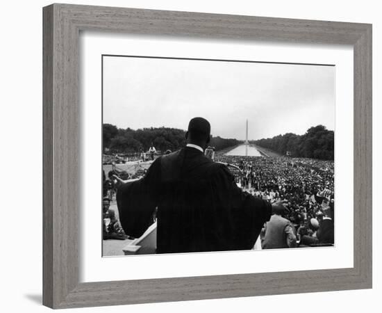 Reverend Martin Luther King Jr. Speaking at 'Prayer Pilgrimage for Freedom' at Lincoln Memorial-Paul Schutzer-Framed Premium Photographic Print