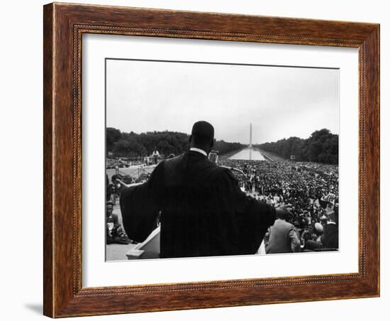 Reverend Martin Luther King Jr. Speaking at 'Prayer Pilgrimage for Freedom' at Lincoln Memorial-Paul Schutzer-Framed Premium Photographic Print