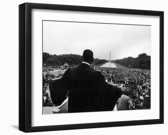 Reverend Martin Luther King Jr. Speaking at 'Prayer Pilgrimage for Freedom' at Lincoln Memorial-Paul Schutzer-Framed Premium Photographic Print