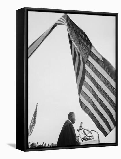 Reverend Martin Luther King Jr. Speaking at Prayer Pilgrimage for Freedom at Lincoln Memorial-Paul Schutzer-Framed Premier Image Canvas