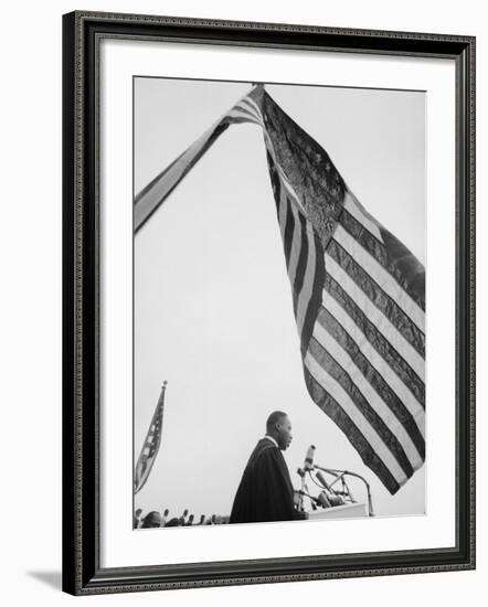 Reverend Martin Luther King Jr. Speaking at Prayer Pilgrimage for Freedom at Lincoln Memorial-Paul Schutzer-Framed Premium Photographic Print