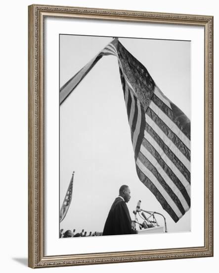 Reverend Martin Luther King Jr. Speaking at Prayer Pilgrimage for Freedom at Lincoln Memorial-Paul Schutzer-Framed Premium Photographic Print