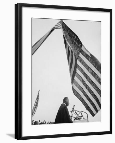 Reverend Martin Luther King Jr. Speaking at Prayer Pilgrimage for Freedom at Lincoln Memorial-Paul Schutzer-Framed Premium Photographic Print