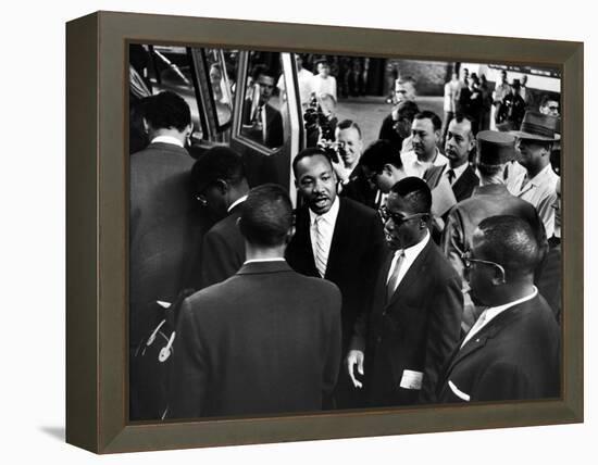 Reverend Martin Luther King Jr. with Freedom Riders Boarding Bus for Jackson-Paul Schutzer-Framed Premier Image Canvas