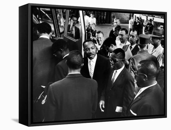 Reverend Martin Luther King Jr. with Freedom Riders Boarding Bus for Jackson-Paul Schutzer-Framed Premier Image Canvas