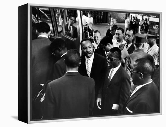 Reverend Martin Luther King Jr. with Freedom Riders Boarding Bus for Jackson-Paul Schutzer-Framed Premier Image Canvas