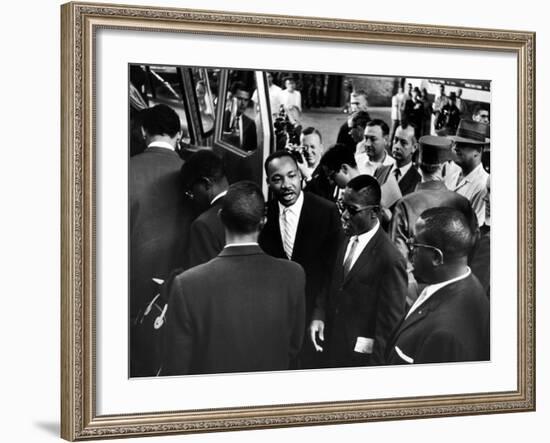 Reverend Martin Luther King Jr. with Freedom Riders Boarding Bus for Jackson-Paul Schutzer-Framed Premium Photographic Print