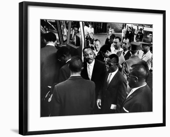 Reverend Martin Luther King Jr. with Freedom Riders Boarding Bus for Jackson-Paul Schutzer-Framed Premium Photographic Print