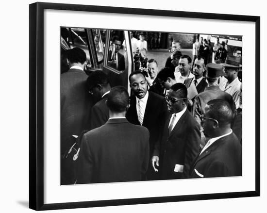 Reverend Martin Luther King Jr. with Freedom Riders Boarding Bus for Jackson-Paul Schutzer-Framed Premium Photographic Print