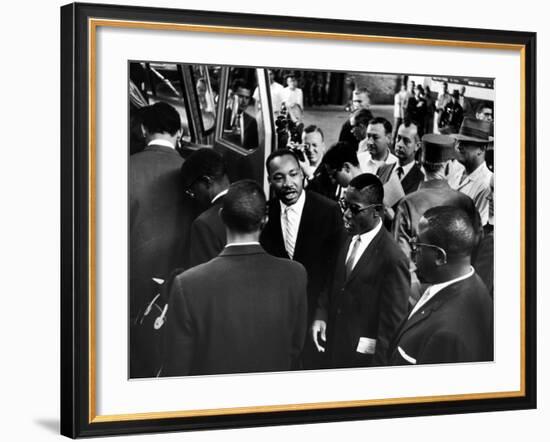 Reverend Martin Luther King Jr. with Freedom Riders Boarding Bus for Jackson-Paul Schutzer-Framed Premium Photographic Print