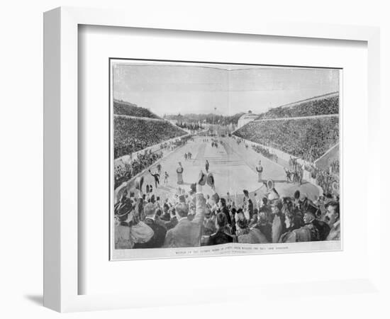 Revival of the Olympic Games in Athens: Loues Winning the Race from Marathon, 10th April 1896-null-Framed Giclee Print