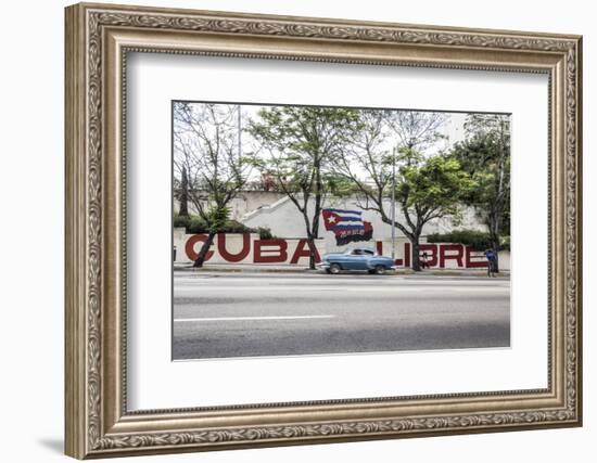 Revolutionary Sign on Calle 23, Vedado, Havana, Cuba-Jon Arnold-Framed Photographic Print