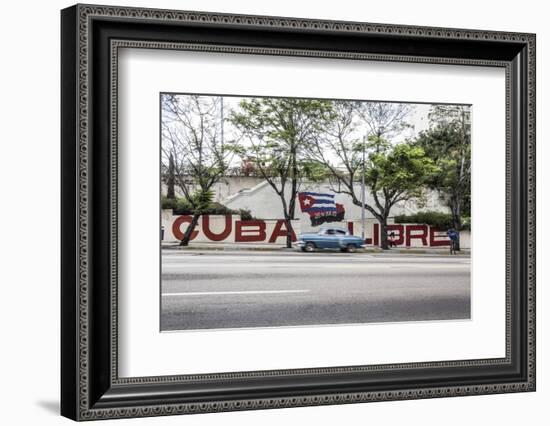 Revolutionary Sign on Calle 23, Vedado, Havana, Cuba-Jon Arnold-Framed Photographic Print