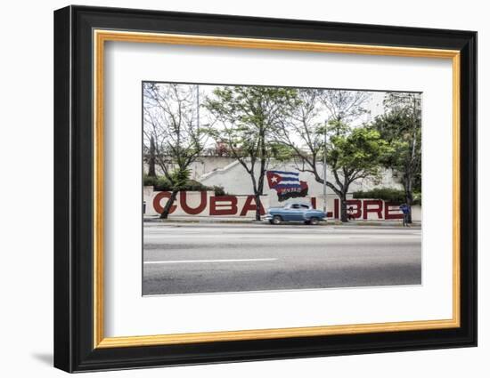 Revolutionary Sign on Calle 23, Vedado, Havana, Cuba-Jon Arnold-Framed Photographic Print