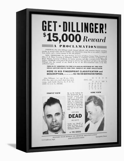 Reward Poster for John Dillinger, 1933-null-Framed Premier Image Canvas