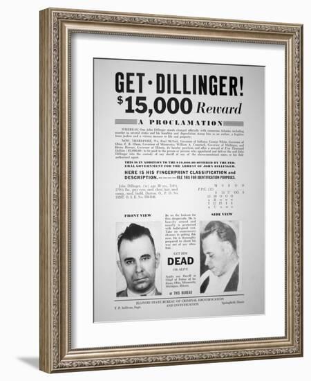 Reward Poster for John Dillinger, 1933-null-Framed Giclee Print