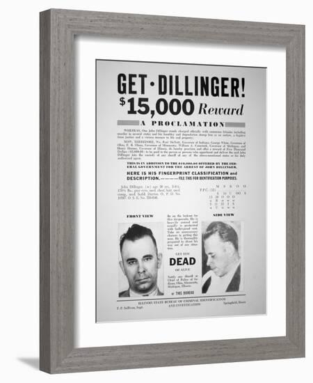 Reward Poster for John Dillinger, 1933-null-Framed Giclee Print