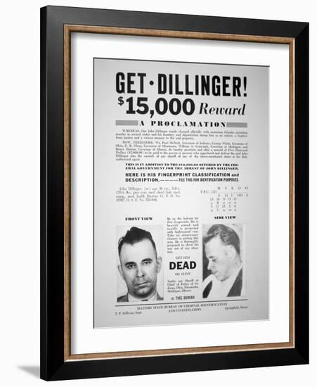 Reward Poster for John Dillinger, 1933-null-Framed Giclee Print